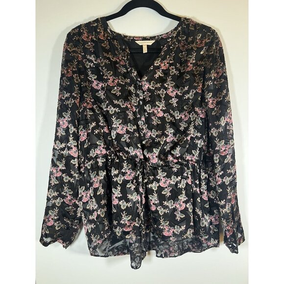 Rebecca Taylor black pink floral whimsigoth velvet burnout blouse 6 sheer grunge - Picture 1 of 12